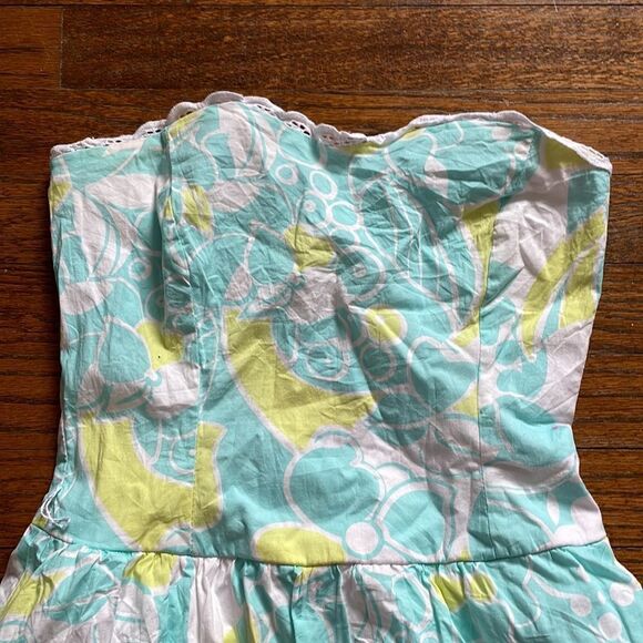 Ruby Rox Bright Blue, Pale Green/Yellow & White Abstract Floral Strapless Dress - Picture 2 of 5